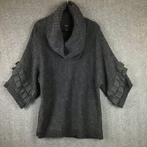 Alfani Wool Blend Cowl Neck Oversized Tunic Sweater Top Sz M Charcoal Gray